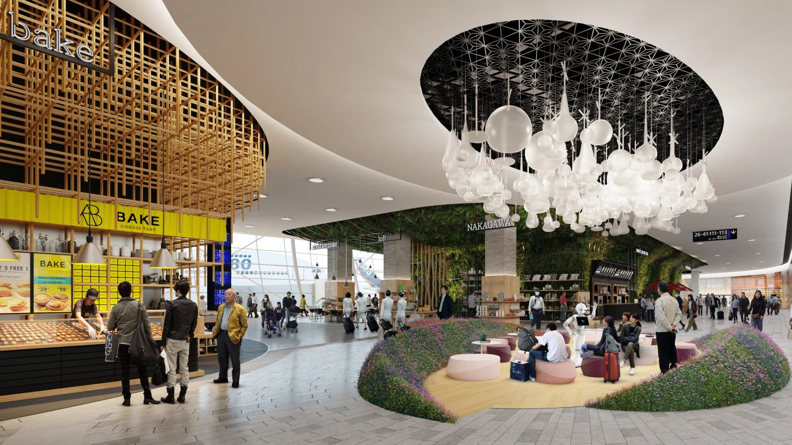 Visuel 3D d'une zone retail de l'aéroport d'Osaka