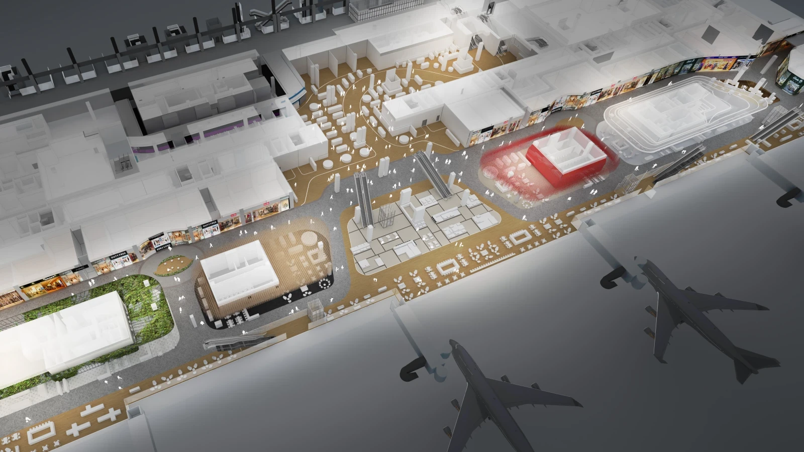 Plan stylisé avec vue sur un terminal de l'aéroport d'Osaka