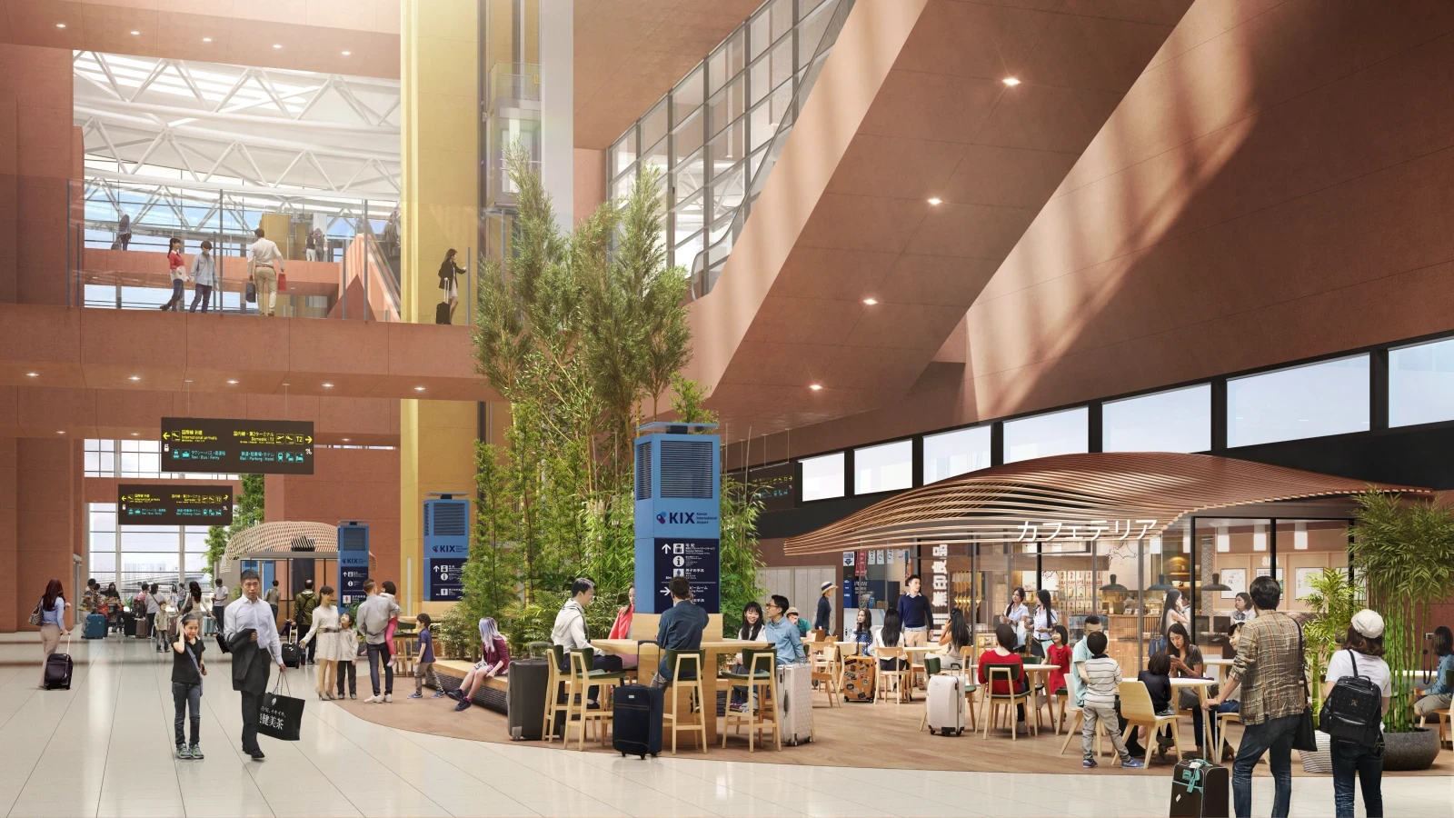 Visuel 3D d'une zone de restauration de l'aéroport d'Osaka