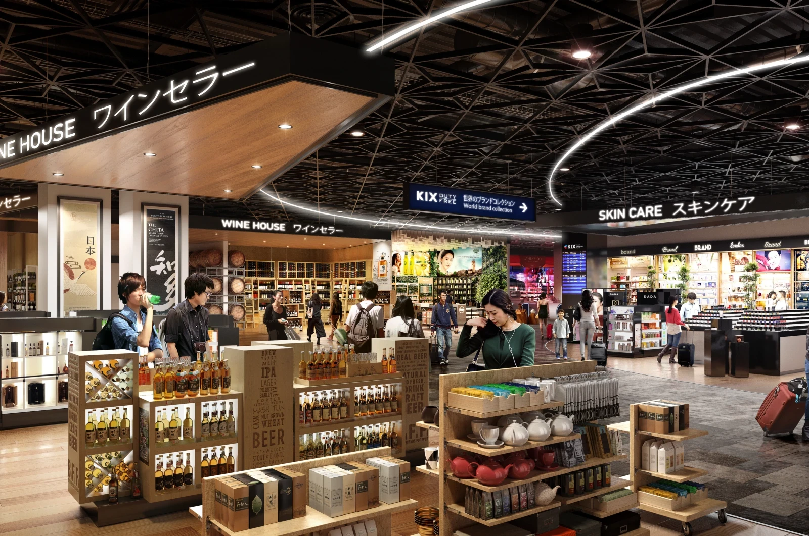Visuel 3D d'une zone retail de l'aéroport d'Osaka